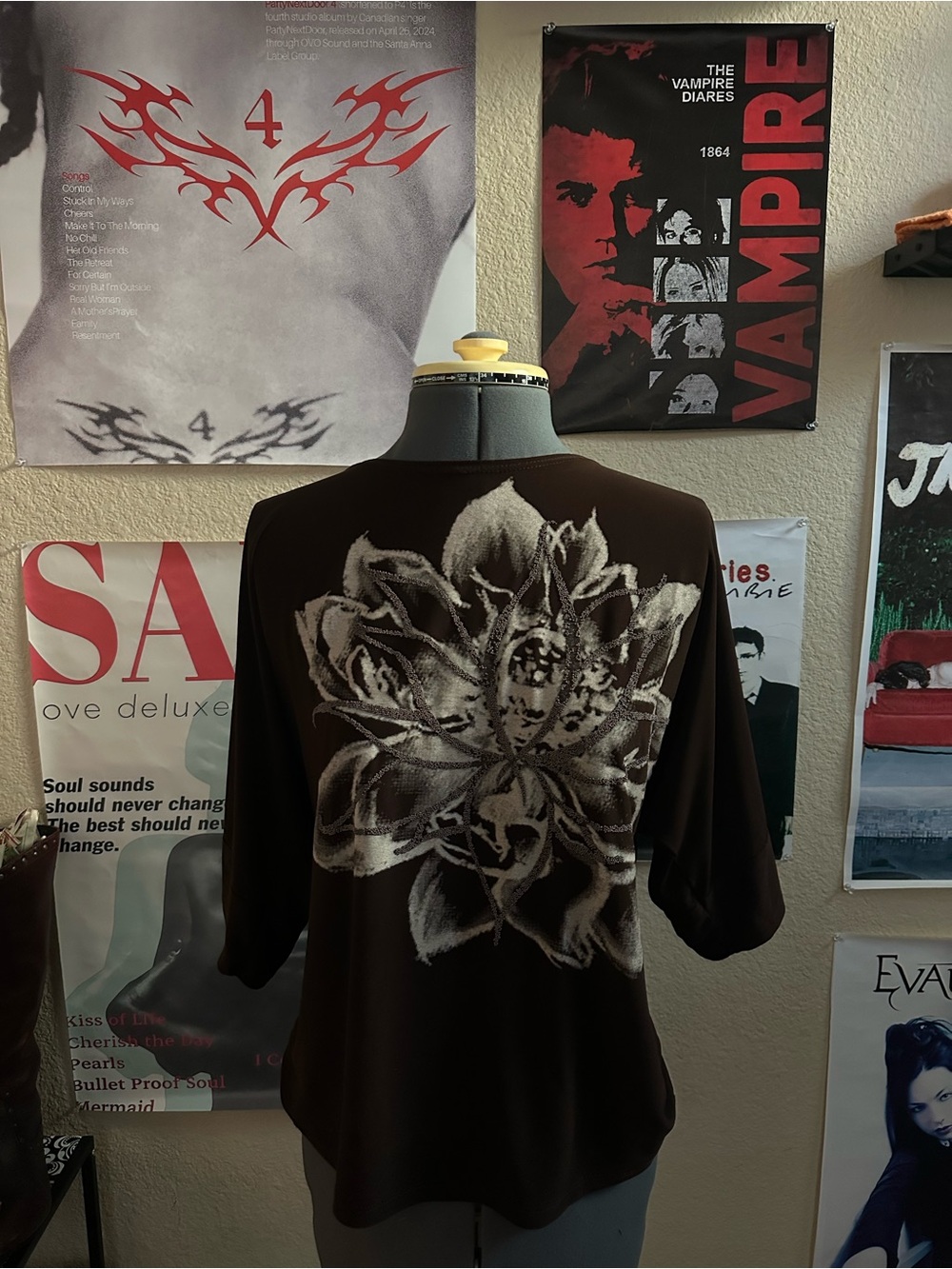 Women's Floral Print Brown Top